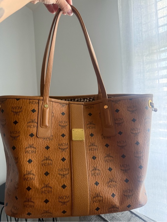 MCM Handbags - MCM Cognac Visetos Logo Tote in Brown and Black